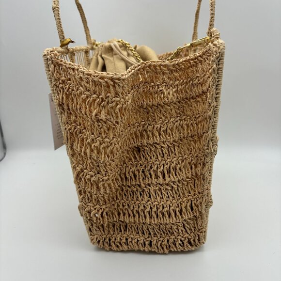 NWT House Of Harlow 1960 Hand Woven Raffia Hand Bag Purse Gold Crossbody Strap - Picture 4 of 9